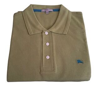 Burberry Khaki Polo Shirt with Blue Accents